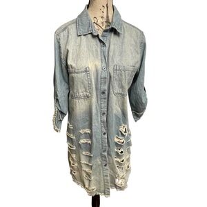 Star Style Light Blue Denim Shirt Dress